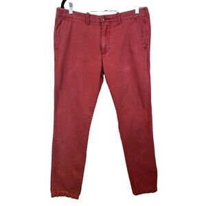 Hollister Mens Chino Pants 35x32 Red Cotton Casual Slim Straight Trousers Flat